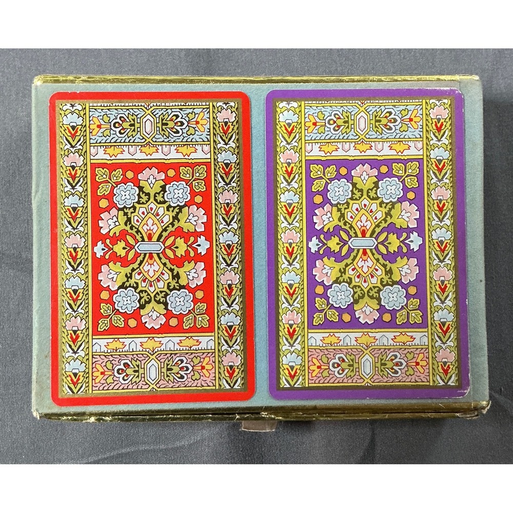 Vintage Congress Playing Cards Double Deck Set Cel-U-Tone Finish Floral Boxed